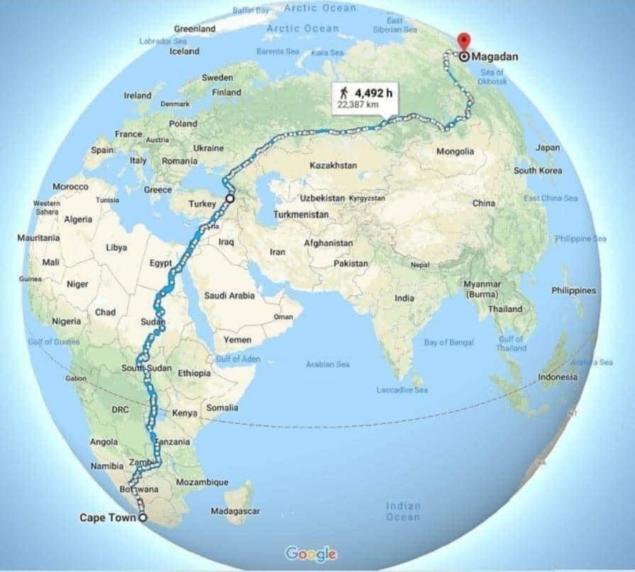 El camino más largo para andar del mundo: más de 20.000 km desde Sudáfrica hasta Rusia 