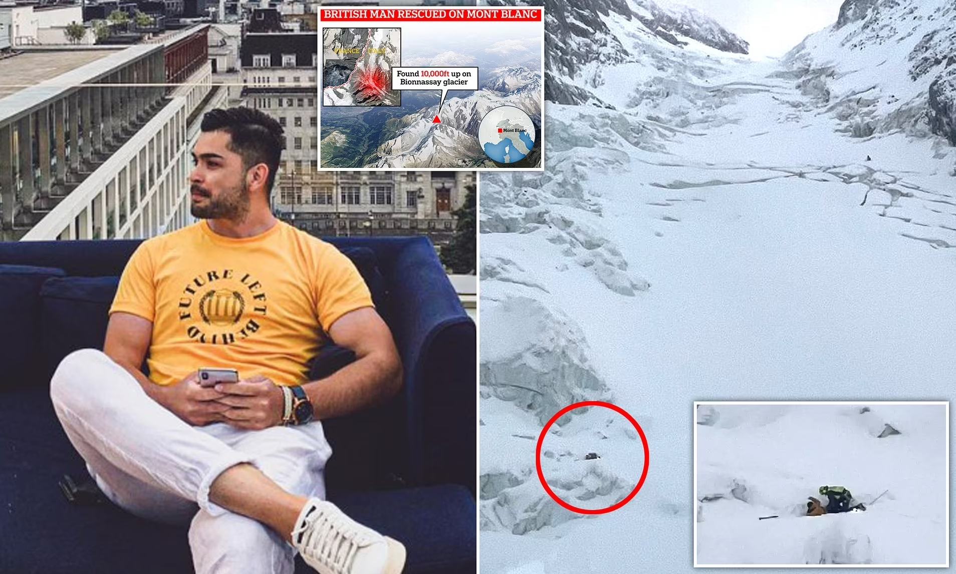 Rescatado minutos antes de morir cuando escalaba el Mont Blanc en chándal