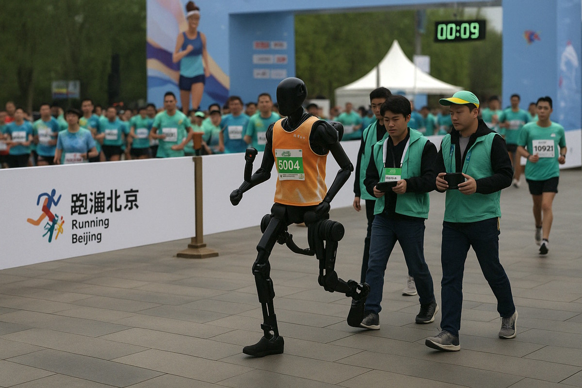 Robots humanoides corren por primera vez en una media maratón en China