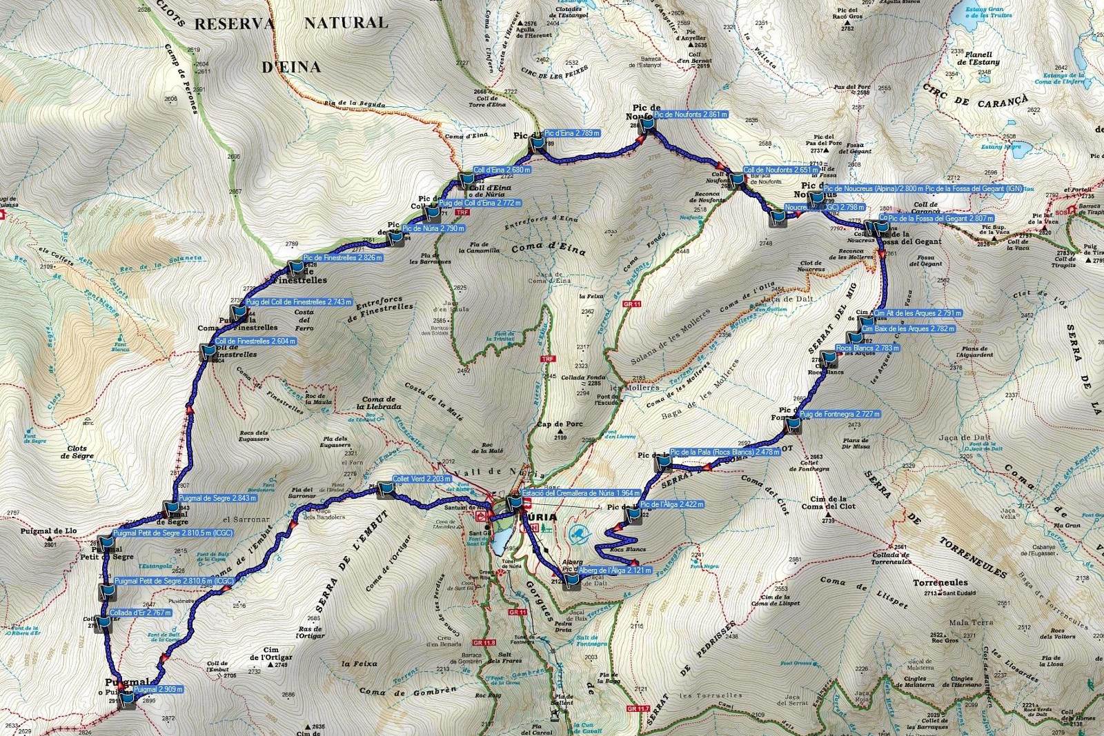 Mapa Olla de Núria. Fuente: Wikilock