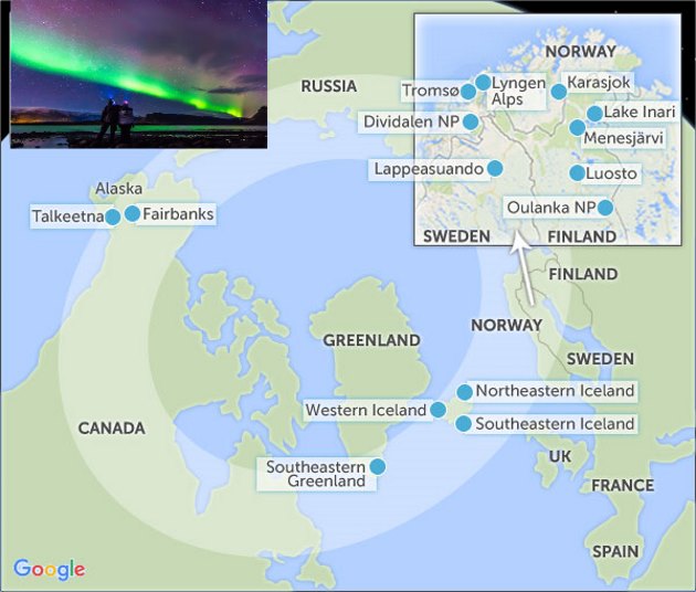Mapa de Auroras Boreales
