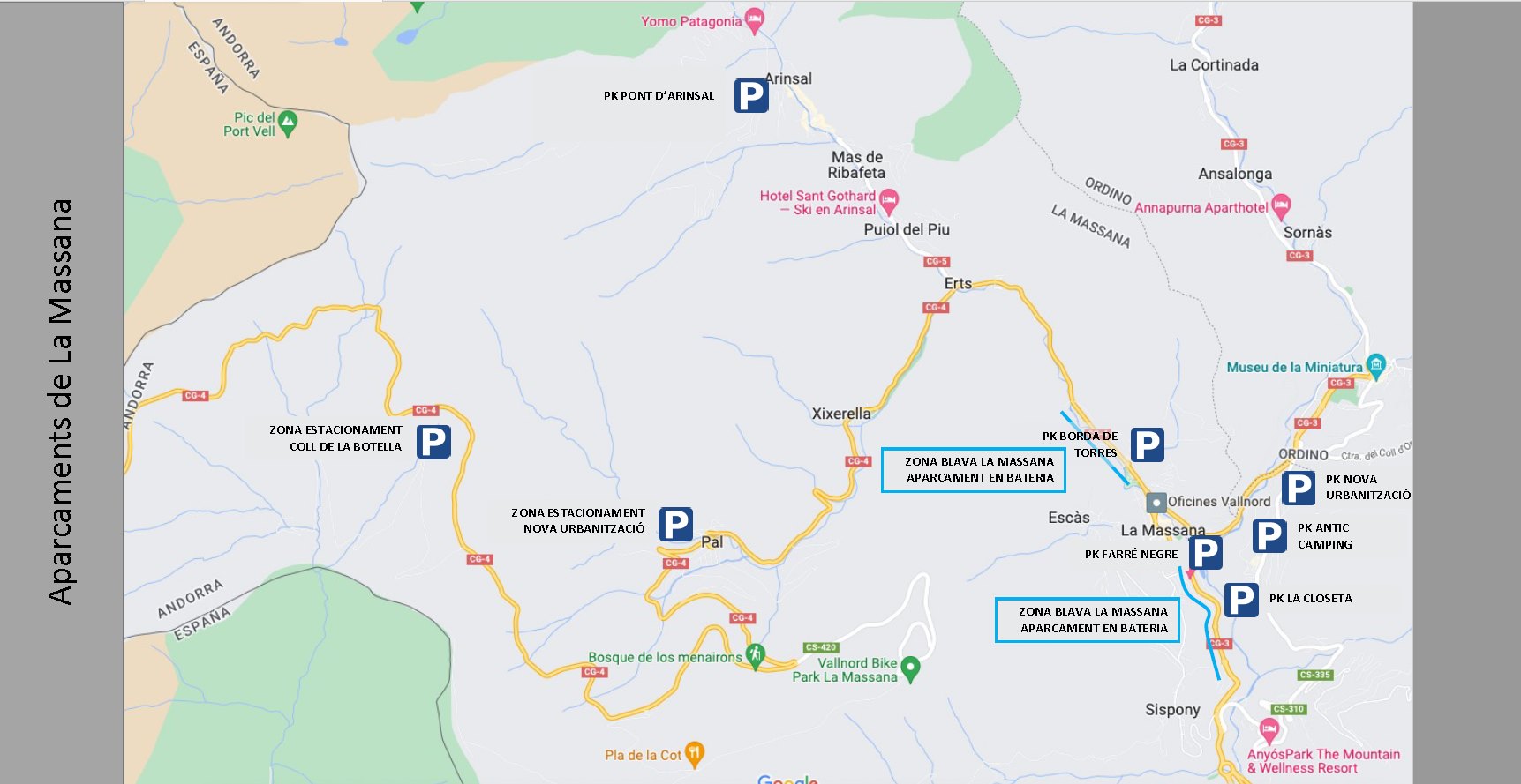 Mapa parkings BTT UCI Vallnord