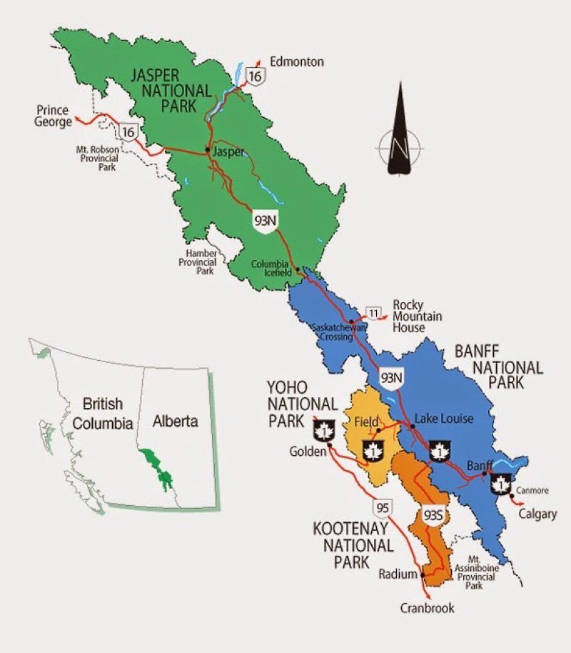 mapa parques canadá alberta