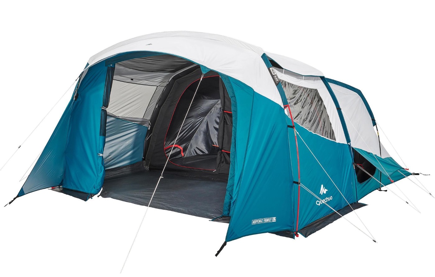 Modelo tienda de campaña familiar con el sistema Fresh&Black, la 5.2, donde se aprecia la lona de la zona de la habitaciones negra para evitar el sobrecalentamiento de la habitación y que entre la luz cuando dormimos.