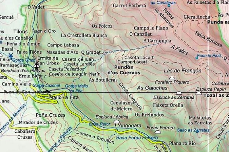 Mapa toponímico del Paque Nacional de Ordesa y Monte Perdido. Fuente: DGA